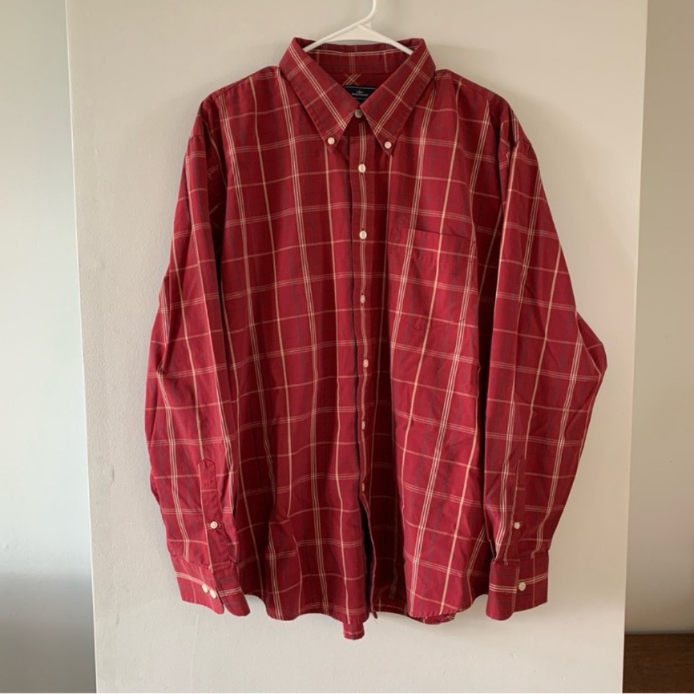Red Plaid Dress Shirt Button Down Long Sleeve Dockers Mens Size XL